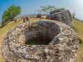 Giant Iron Age stone jars. Xiangkhoang Plateau, Laos Royalty Free Stock Photo